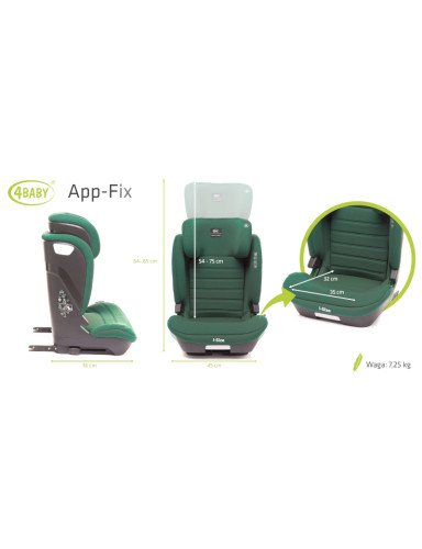 4 BABY Automobilinė kėdutė APP-FIX XXIV 100-150 cm tamsiai žalia I dydžio-15-36 kg-Automobilinės kėdutės