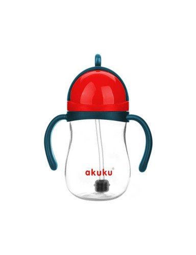 AKUKU A0164 Buteliukas su šiaudeliu ir svarmeniu, mėlynas/raudonas