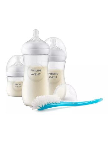 AVENT SCD837/12 3 buteliukų rinkinys "Responsive Natural" ir šepetėlis buteliukams
