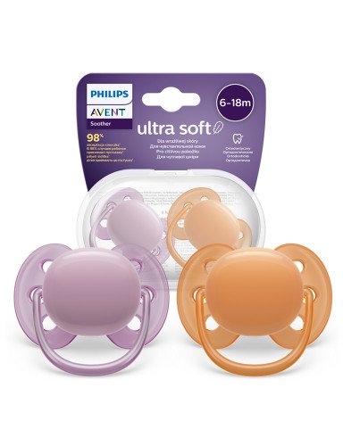 AVENT SCF091/33 "Ultra Soft" čiulptukas 6-18 m., oranžinis/violetinis