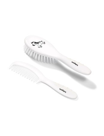 B.O.570/03 Kūdikių ir vaikų plaukų šepetys ir šukos minkštais šereliais baltas TAKE CARE