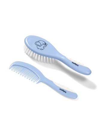 B.O.570/04 Kūdikių ir vaikų plaukų šepetys ir šukos minkštais šeriais mėlynos spalvos TAKE CARE