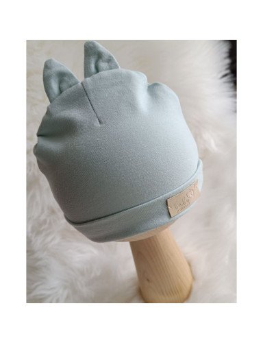 BABY 01574 Kūdikių kepuraitė su ausytėmis trikotažas Teal 6-9m