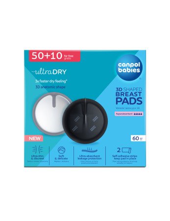 CANPOL 1/655 Itin gerai sugeriančios krūtų pagalvėlės 3D 60 vnt., juodos spalvos