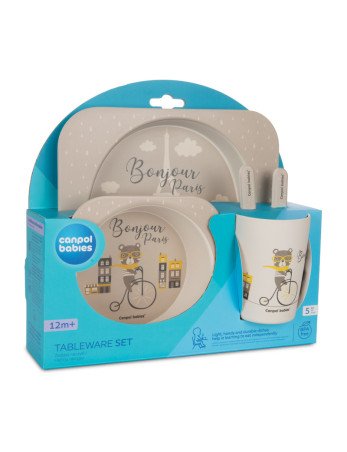 CANPOL 9/227 Indų rinkinys 5 elementai. Bonjour Paris beige