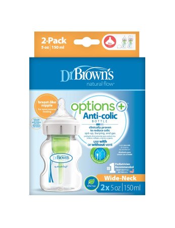 Dr.Browns WB52600 Plataus kaklelio buteliukas 150 ml PP GALIMYBĖS PLUS 2 PAK