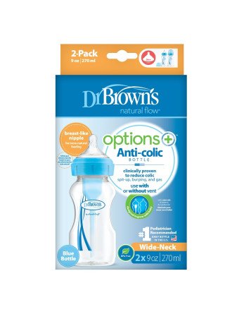 Dr.Browns WB92602 Plataus kaklelio butelis 270 ml PP OPTIONS PLUS 2 PAK mėlynas
