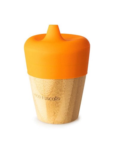 ECORASCALS 190 ml bambuko puodelis su silikoniniu dangteliu, oranžinės spalvos
