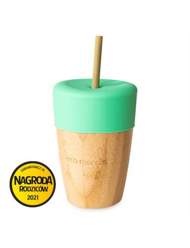 ECORASCALS 240 ml bambuko puodelis su žaliu silikoniniu dangteliu