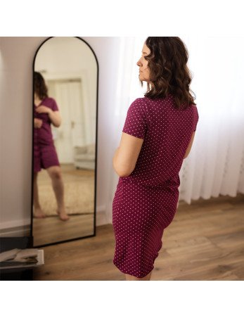 EWA 961956 MARY Nėščiųjų marškinėliai bordo spalvos širdelėmis L