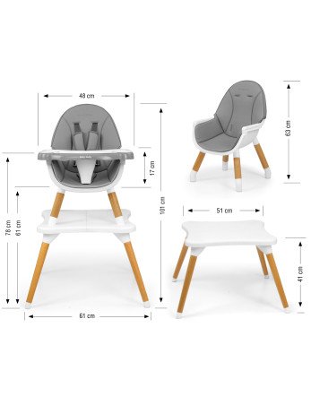 MILLY MALLY Maitinimo kėdutė 2-in-1 Malmo Grey-Maitinimo kėdutės-Vaiko kambarys