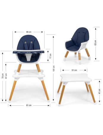 MILLY MALLY Maitinimo kėdutė 2-in-1 Malmo Navy-Maitinimo kėdutės-Vaiko kambarys