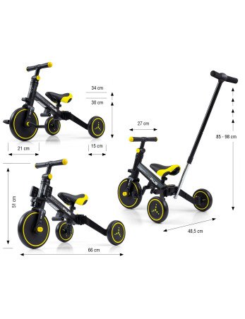 MILLY MALLY Triratukas OPTIMUS Plus 4in1 Juoda-Triratukai-Dviratukai ir triratukai