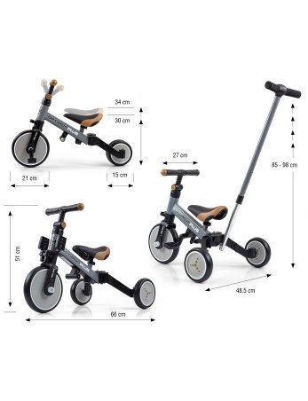 MILLY MALLY Triratukas OPTIMUS Plus 4in1 Pilka-Triratukai-Dviratukai ir triratukai