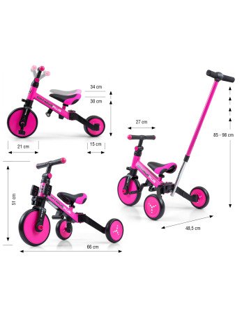 MILLY MALLY Triratukas OPTIMUS Plus 4in1 Rožinė-Triratukai-Dviratukai ir triratukai