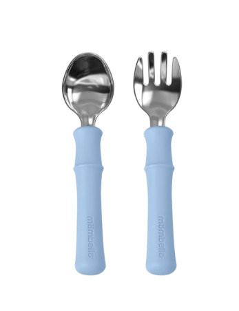 Mombella 01516 Metaliniai vaikiški stalo įrankiai "Panda", šviesiai mėlyni