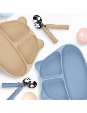 Mombella 01516 Metaliniai vaikiški stalo įrankiai "Panda", šviesiai mėlyni