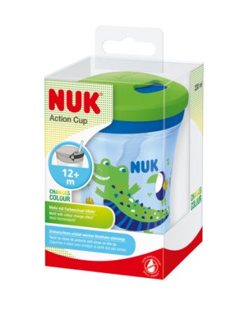 NUK 255574 EVOLUTION ACTION CUP 230 ml 12+ CAMELEON lašinamas puodelis