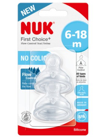 NUK 721329 FLOW CONTROL 2 vnt. buteliuko čiulptukas FC 6-18