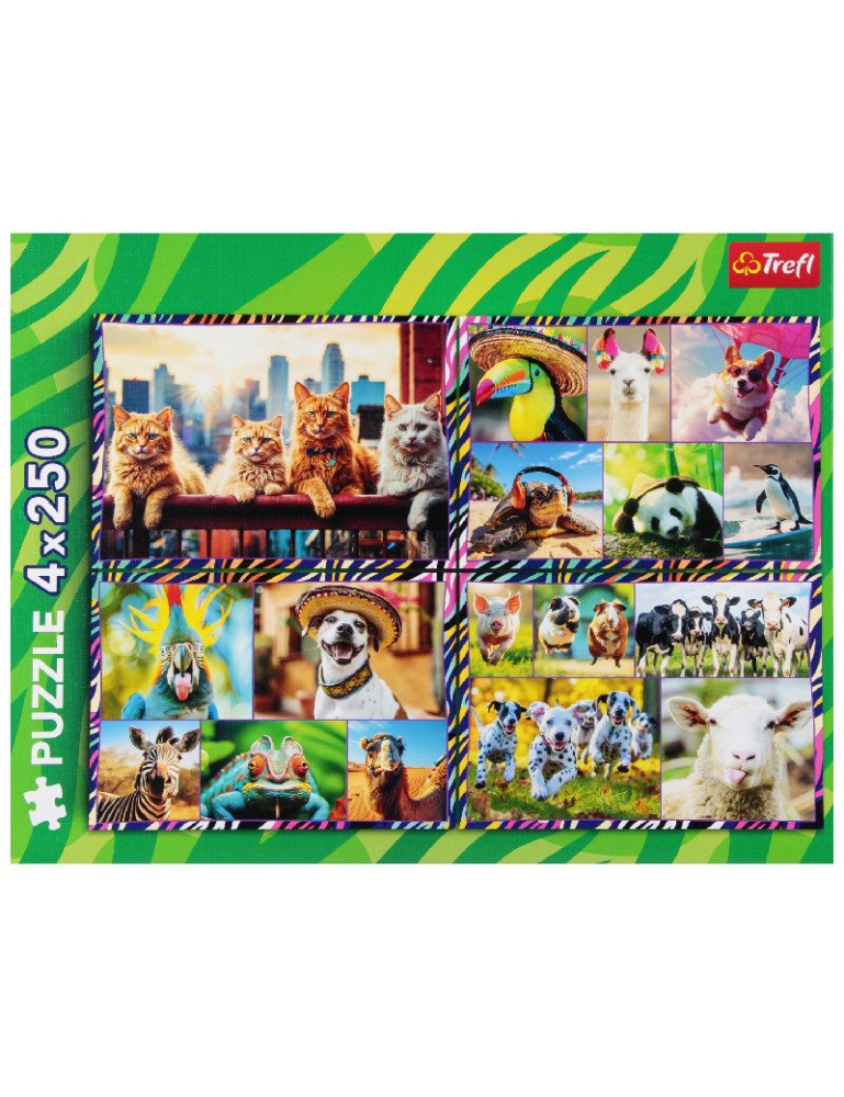 TREFL 13313 Dėlionė 4x250 Juokingi gyvūnai