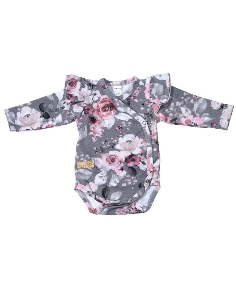 BABY 01354 Kūdikių bodis ilgomis rankovėmis Grey Rose 56/62