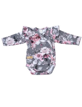 BABY 01354 Kūdikių bodis ilgomis rankovėmis Grey Rose 56/62